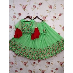 Georgette Lehenga with Multicolour Sequins and Designer Frill Blouse