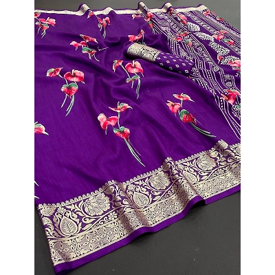 YNF Floral Soft Silk Saree with Viscose Border and Blouse