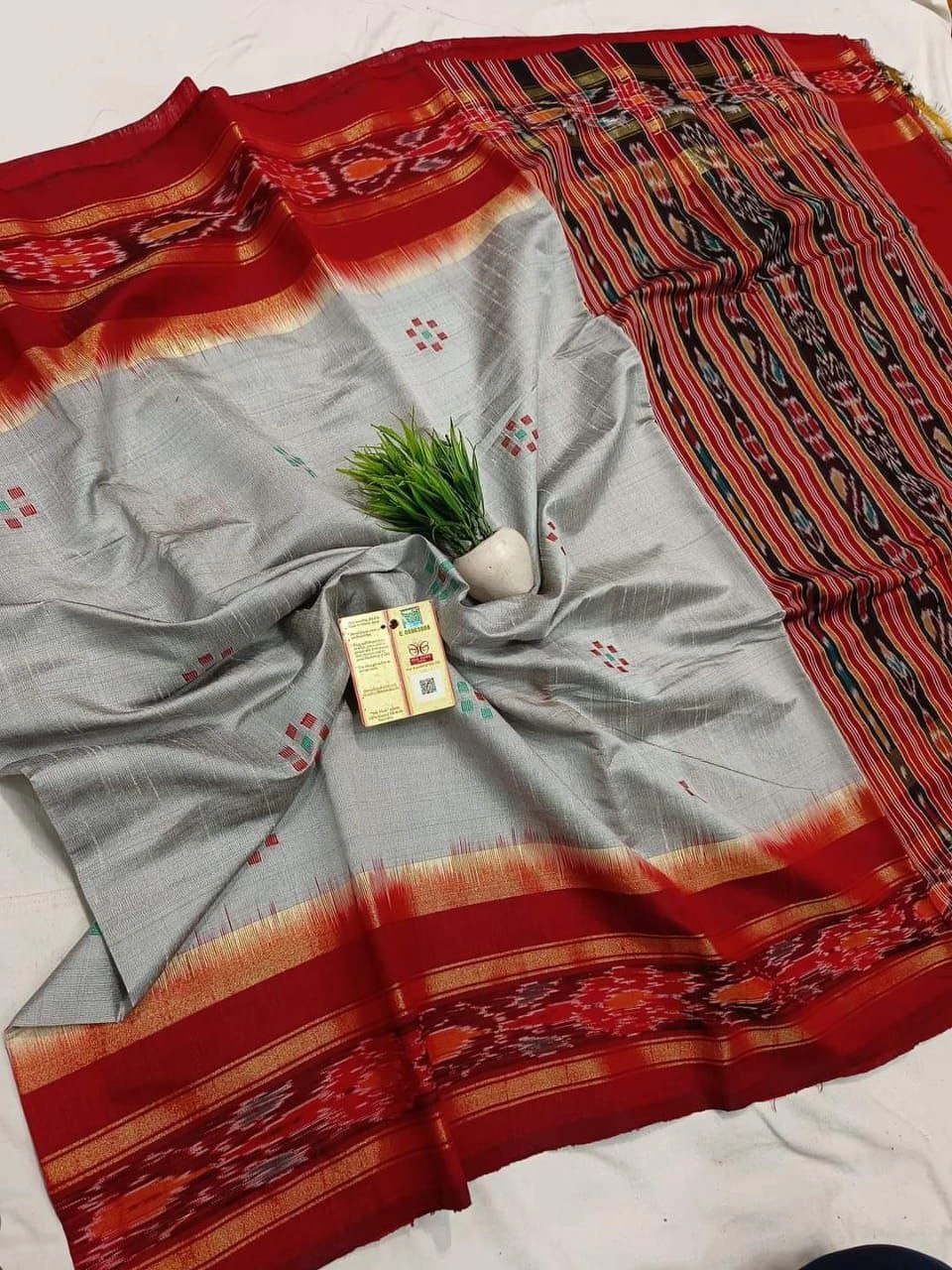 Exclusive Double Weave Silk Sarees with Designer Patola Blouse-RRI-05-Grey