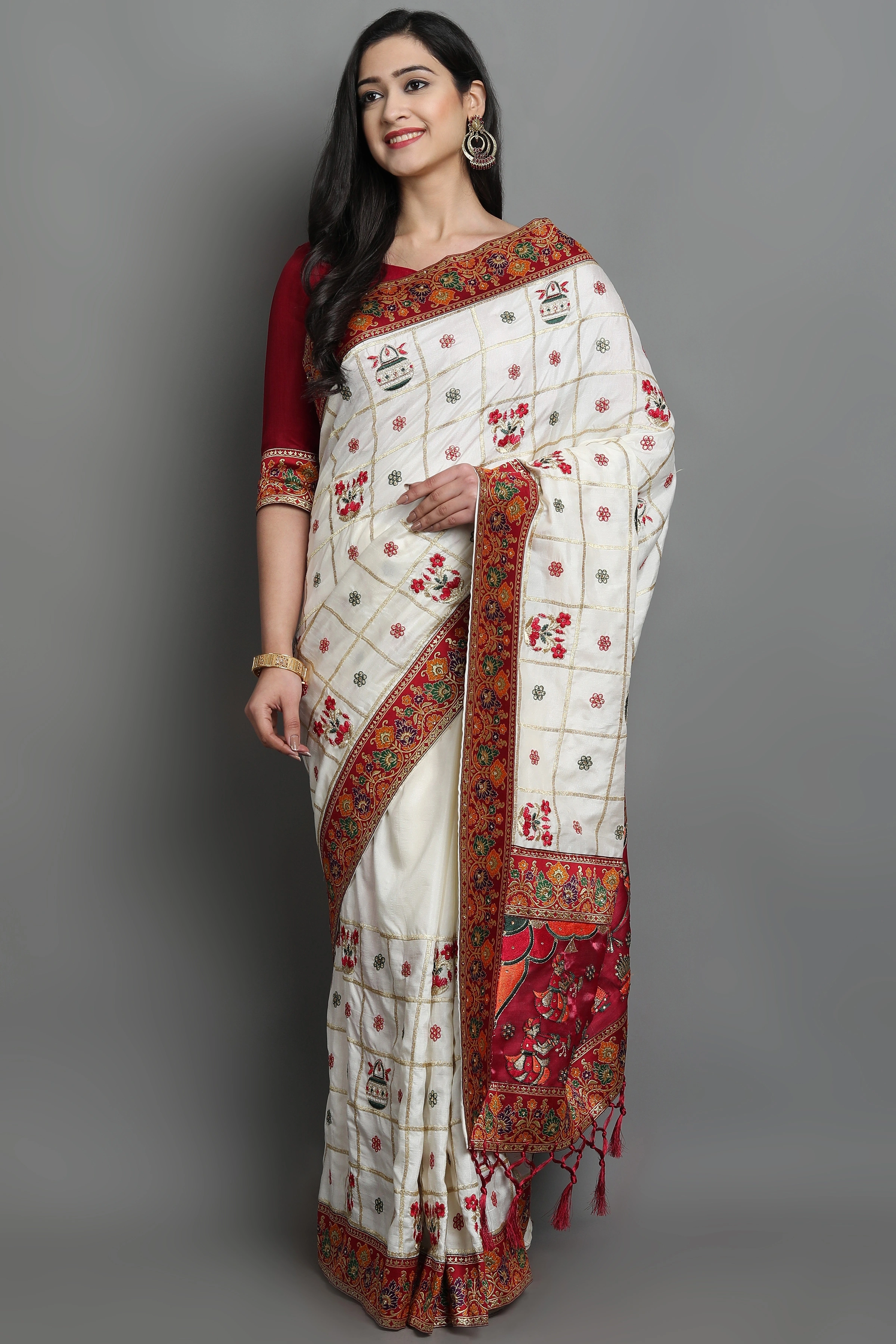 Silk Half Half Saree Set with Heavy Embroidery-RSC-107-White