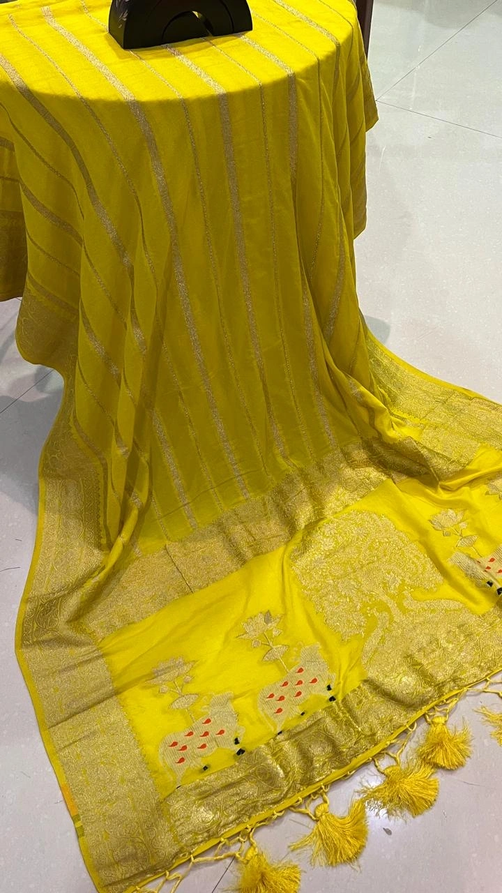 Soft Silk Saree: Elegant Khadi Georgette with Rich Zari Weaving-ANT-24-Yellow