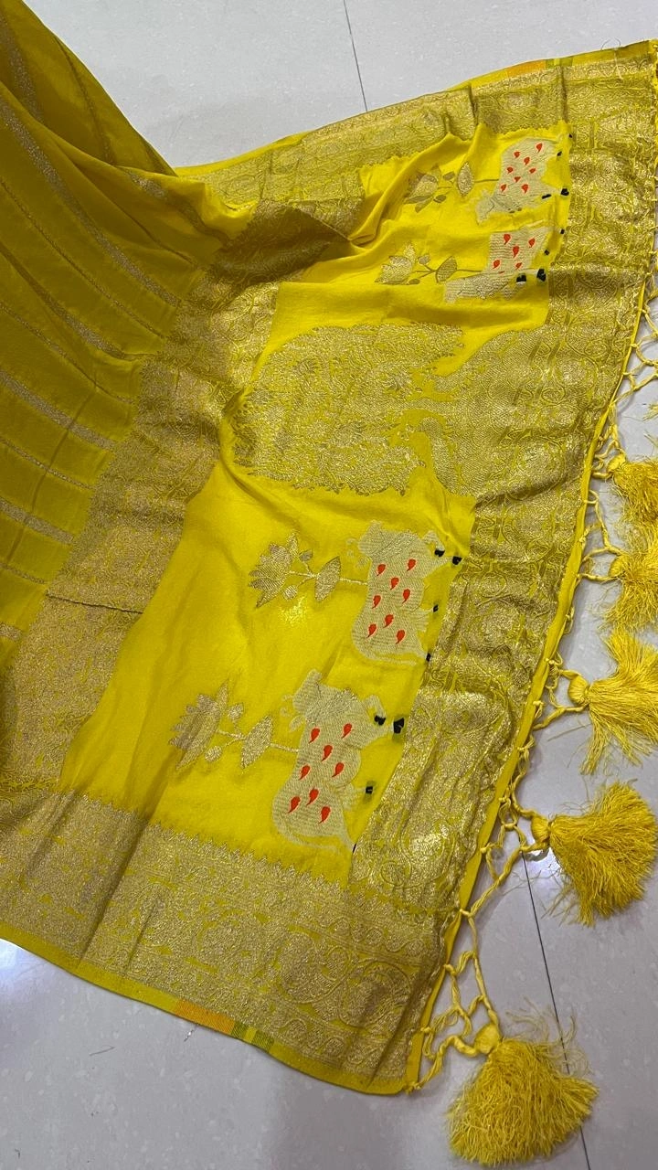 Soft Silk Saree: Elegant Khadi Georgette with Rich Zari Weaving-Yellow-1