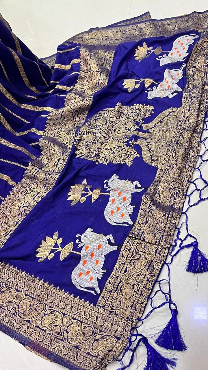 Soft Silk Saree: Elegant Khadi Georgette with Rich Zari Weaving-Blue-1