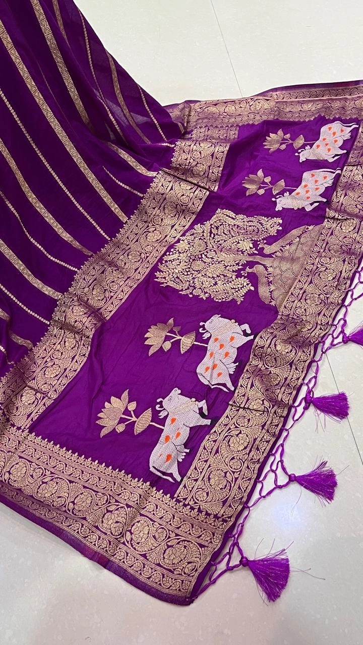 Soft Silk Saree: Elegant Khadi Georgette with Rich Zari Weaving-Wine-1