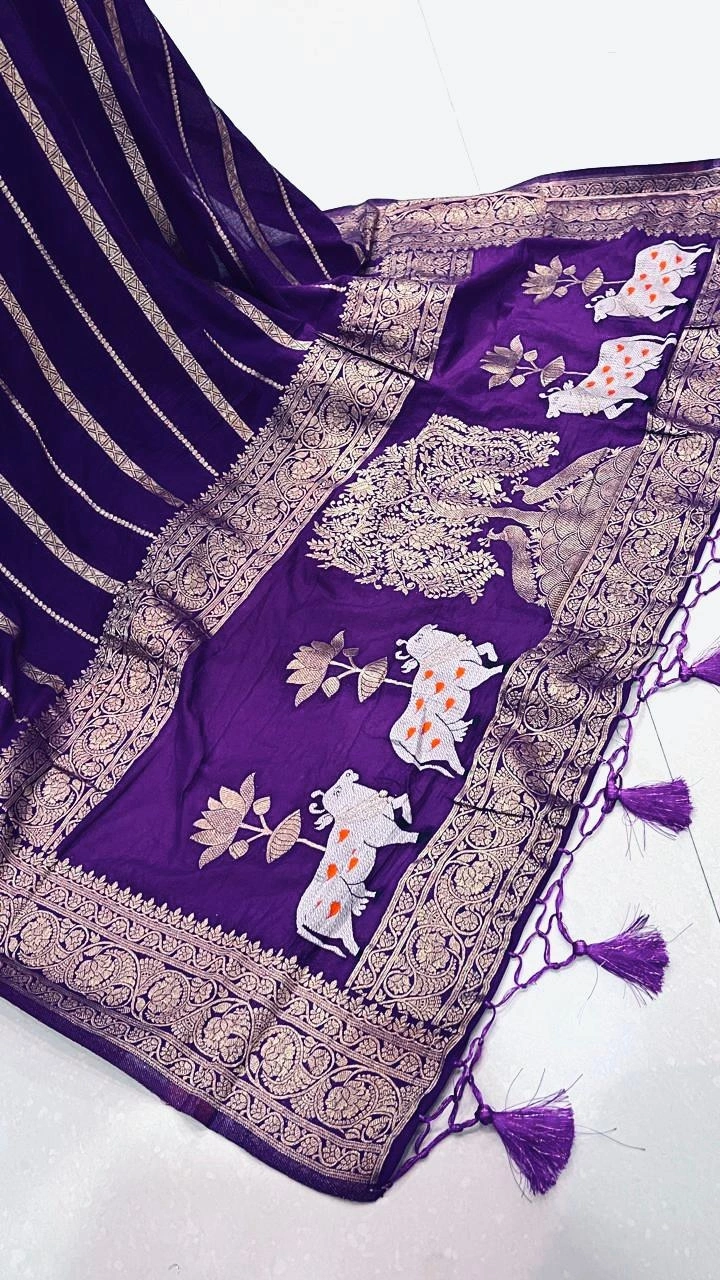 Soft Silk Saree: Elegant Khadi Georgette with Rich Zari Weaving-Purple-1