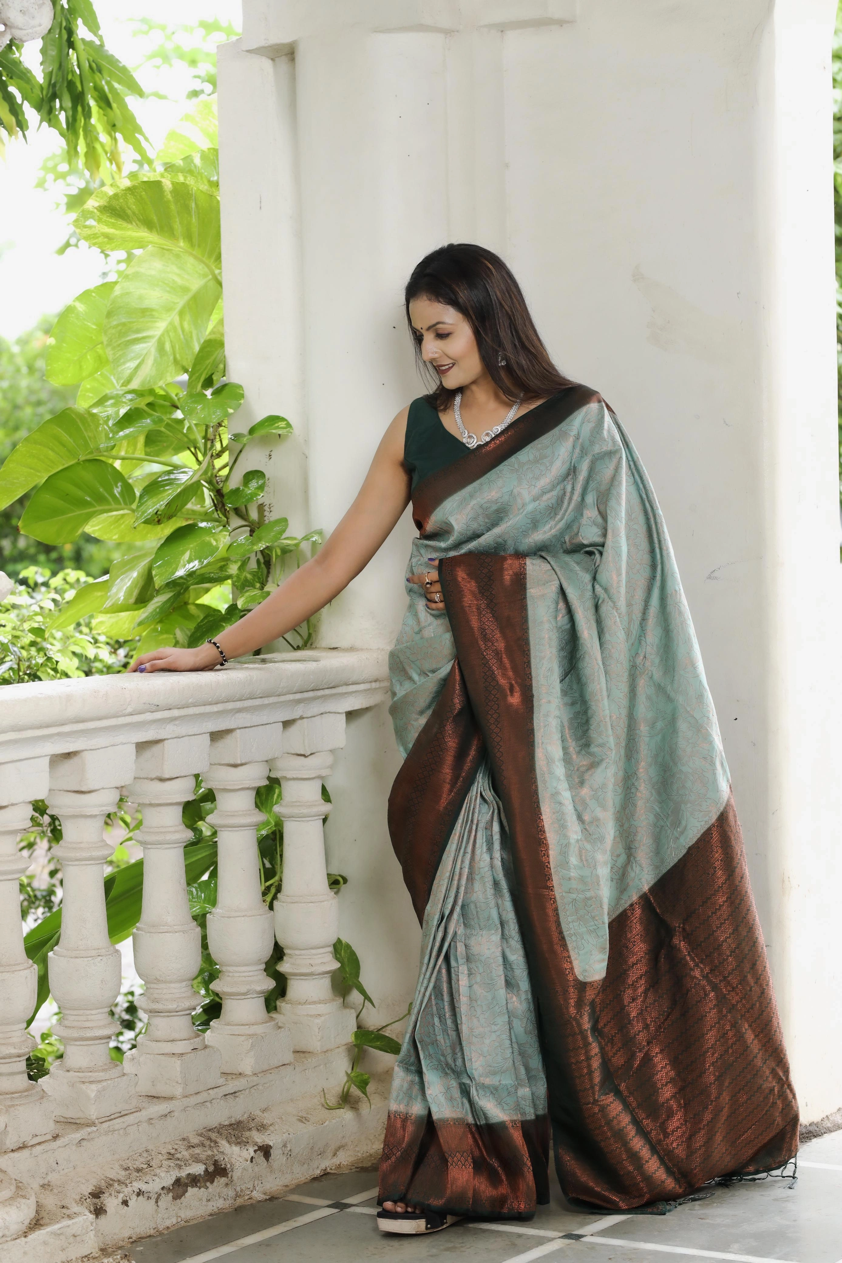 Soft Silk Saree with Rich Jacquard Work - 6.3m-RGK-04-Grey