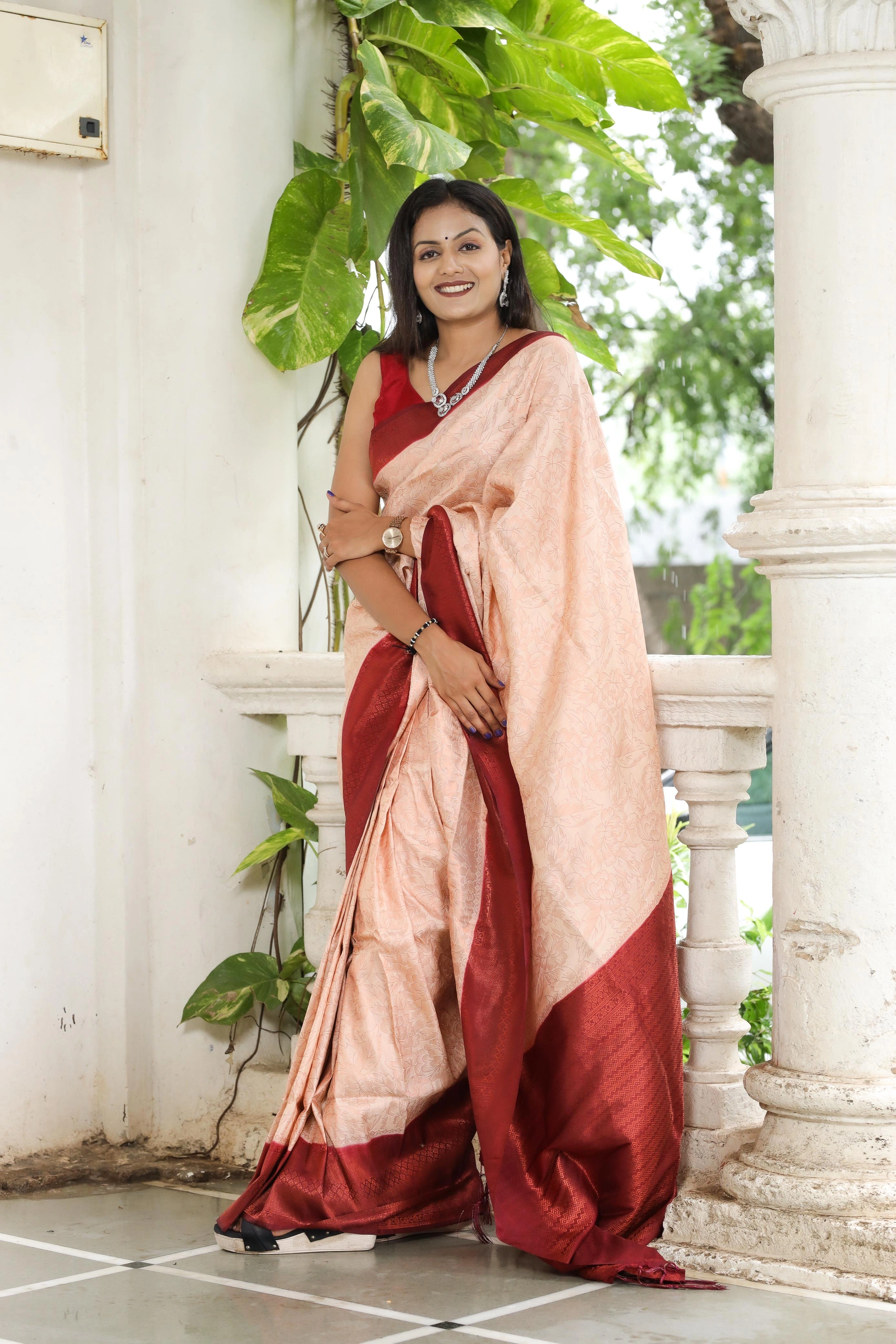 Soft Silk Saree with Rich Jacquard Work - 6.3m-RGK-04-Beige