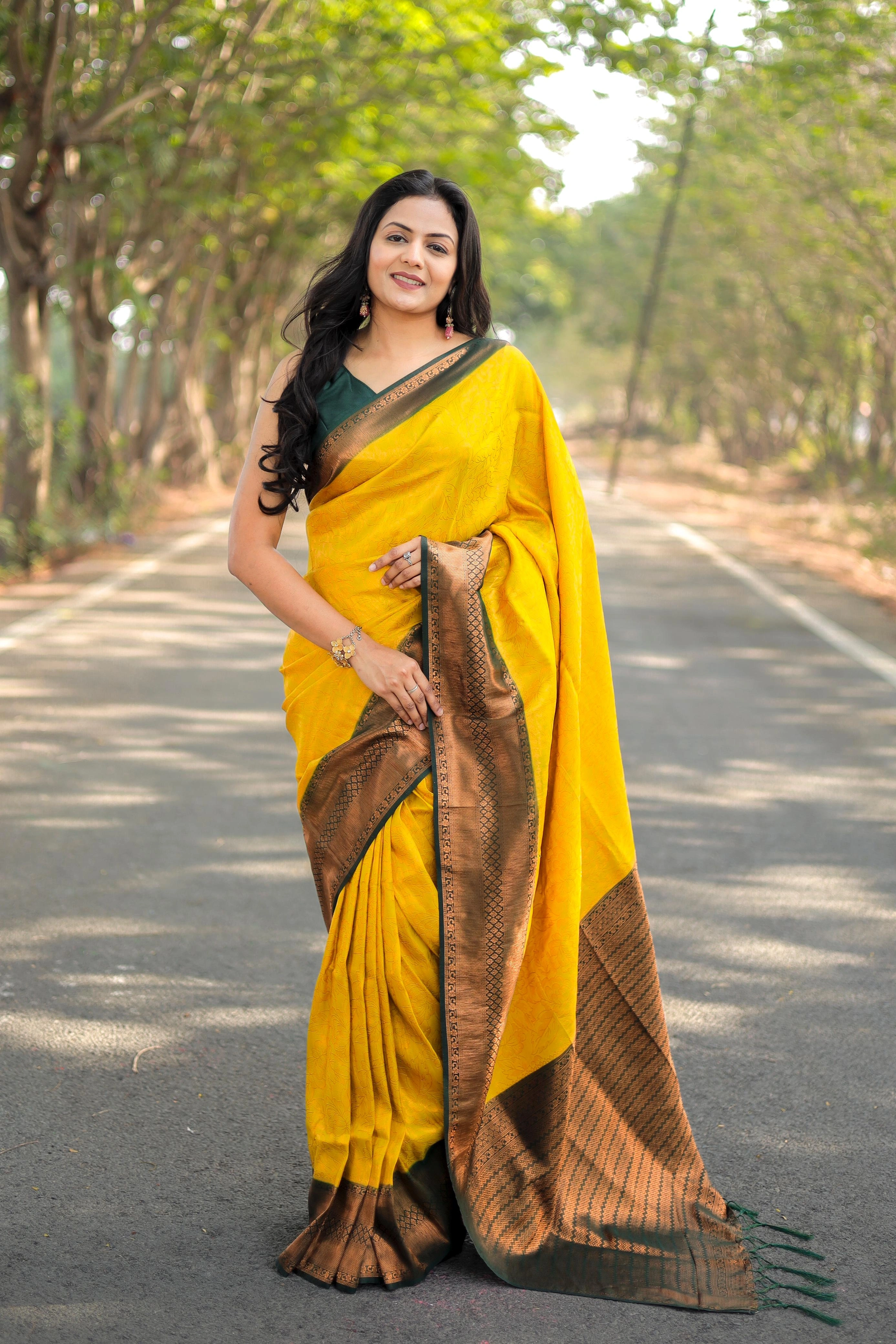 Soft Silk Saree with Rich Jacquard Work - 6.3m-RGK-04-Yellow