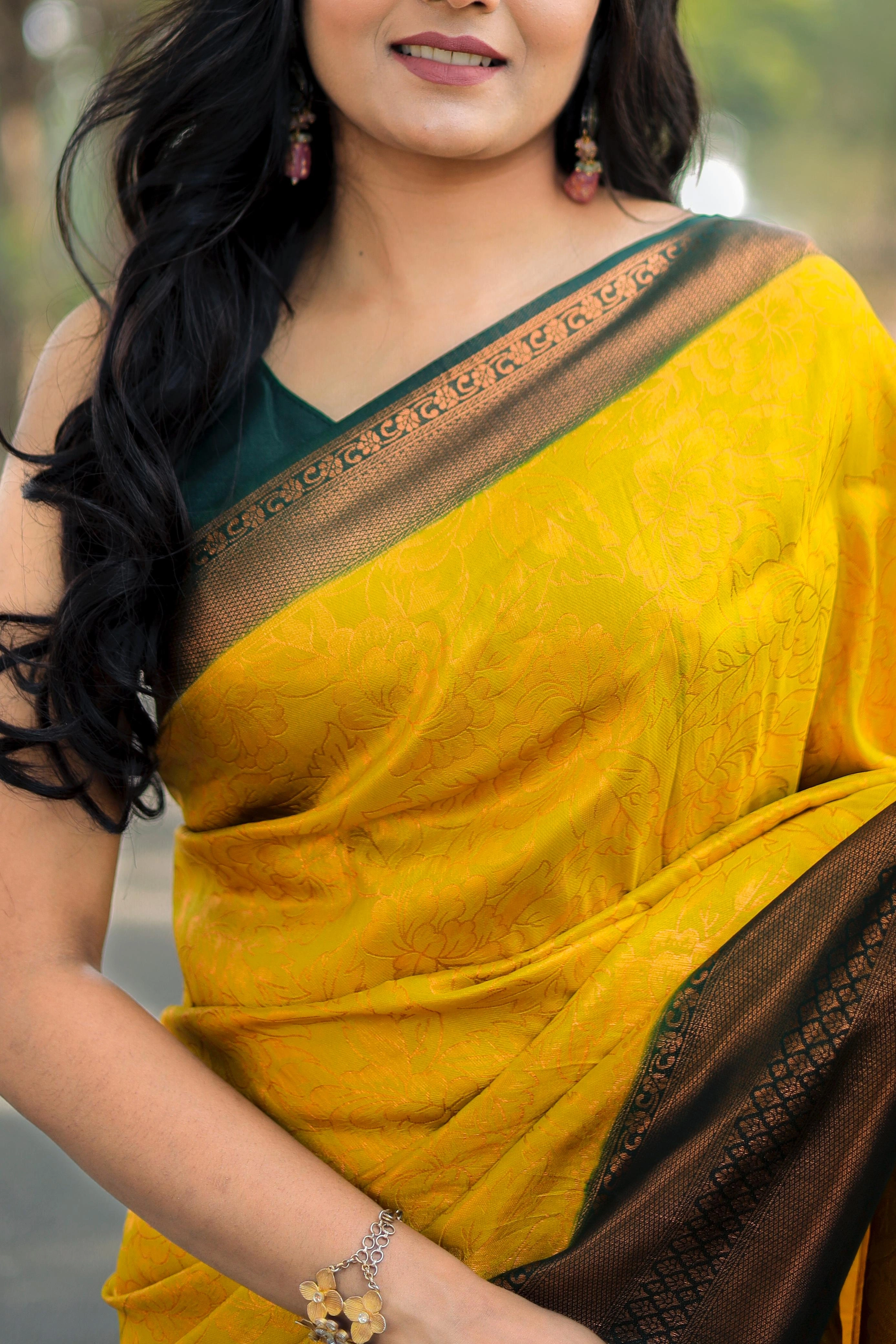 Soft Silk Saree with Rich Jacquard Work - 6.3m-Yellow-1