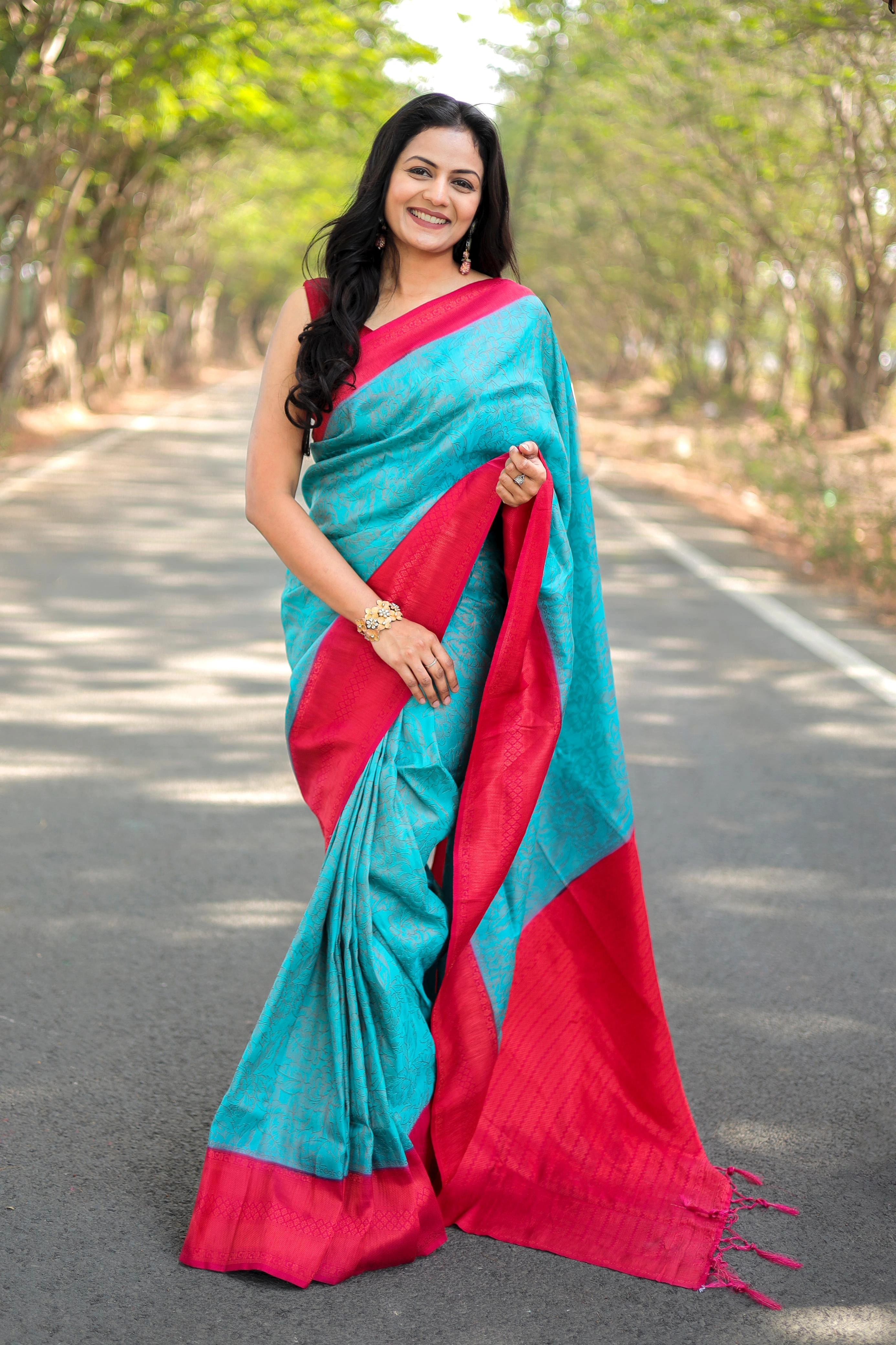 Soft Silk Saree with Rich Jacquard Work - 6.3m-RGK-04-Firozi