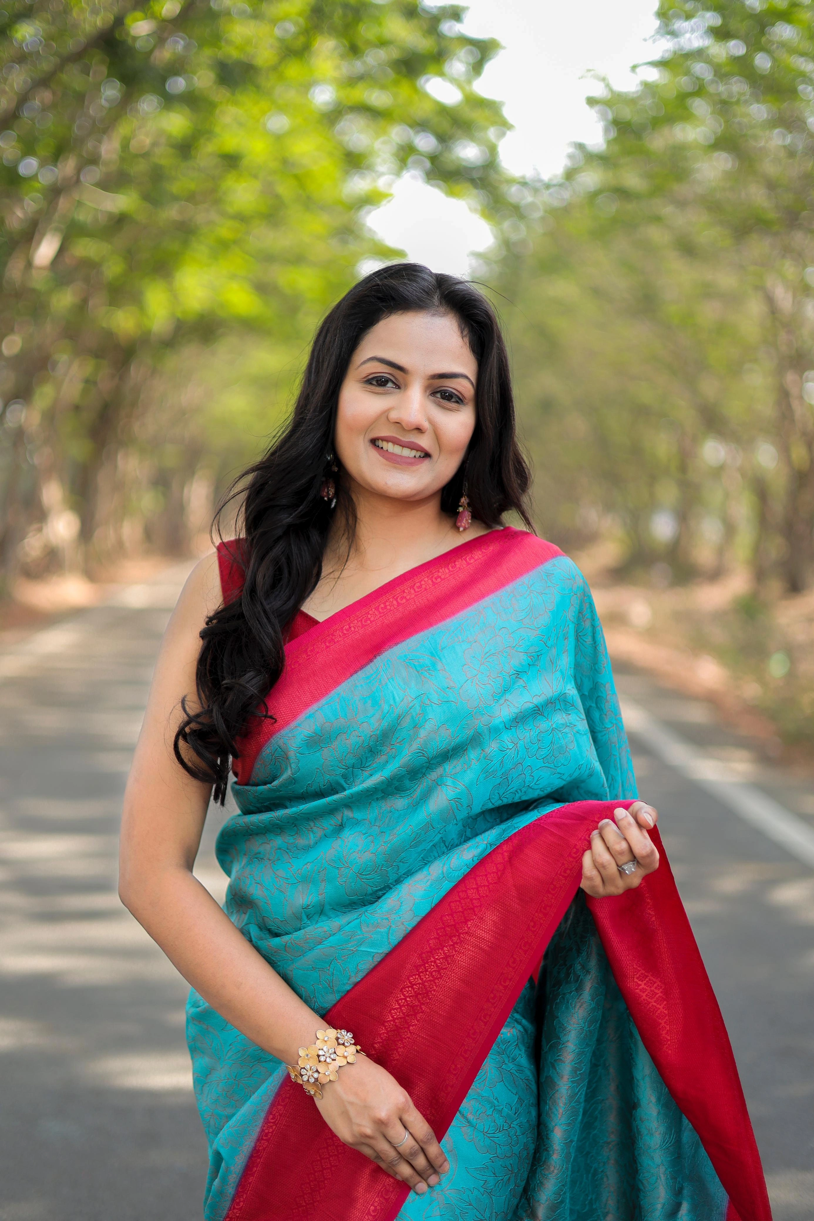 Soft Silk Saree with Rich Jacquard Work - 6.3m-Firozi-1