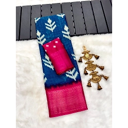 Floral Elegance: Dola Saree with Gold Borders and Blouse