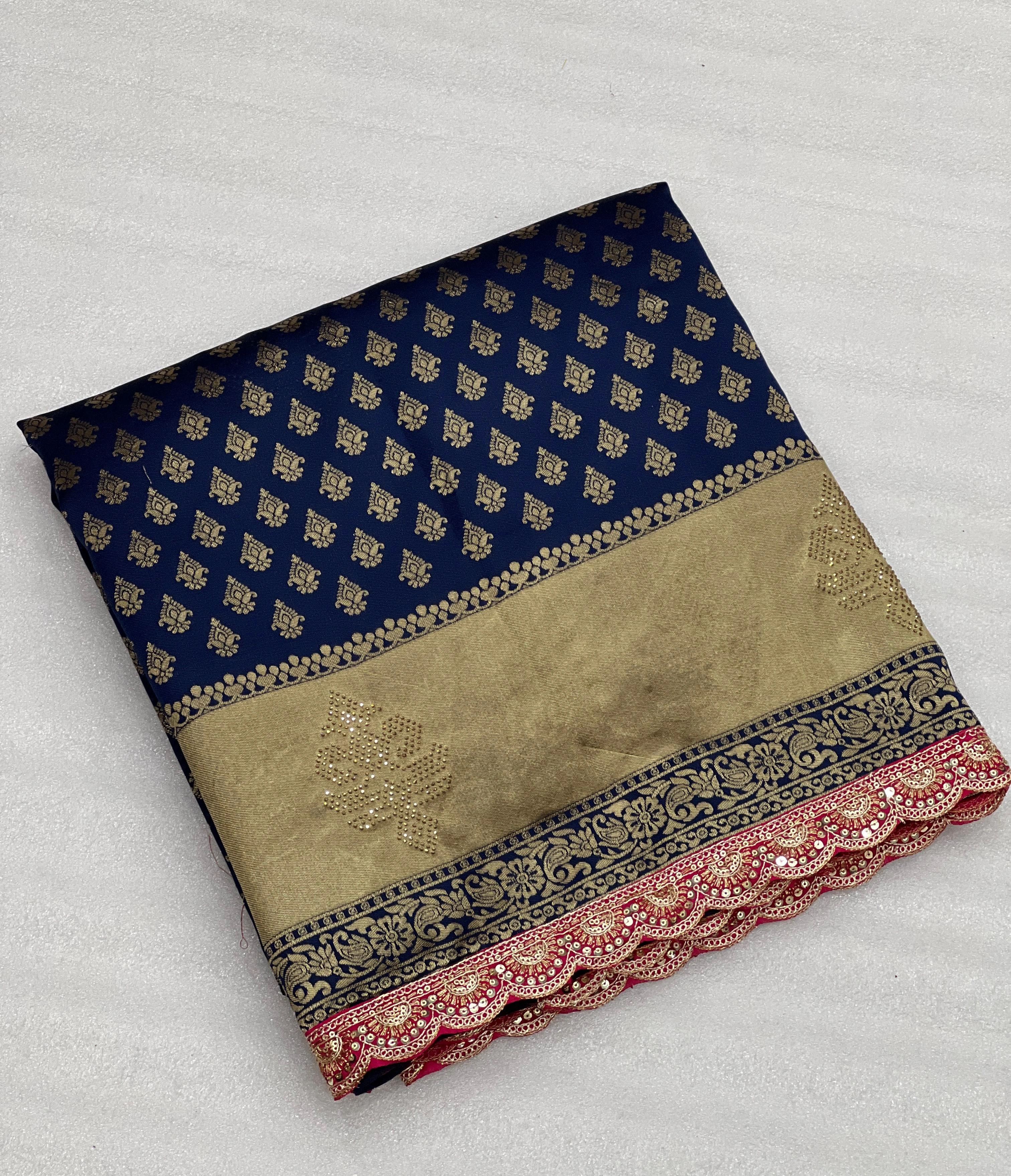 Banarasi Silk Saree with Zari Weaving and Syroski Work-RNNC-13-PeacockBlue