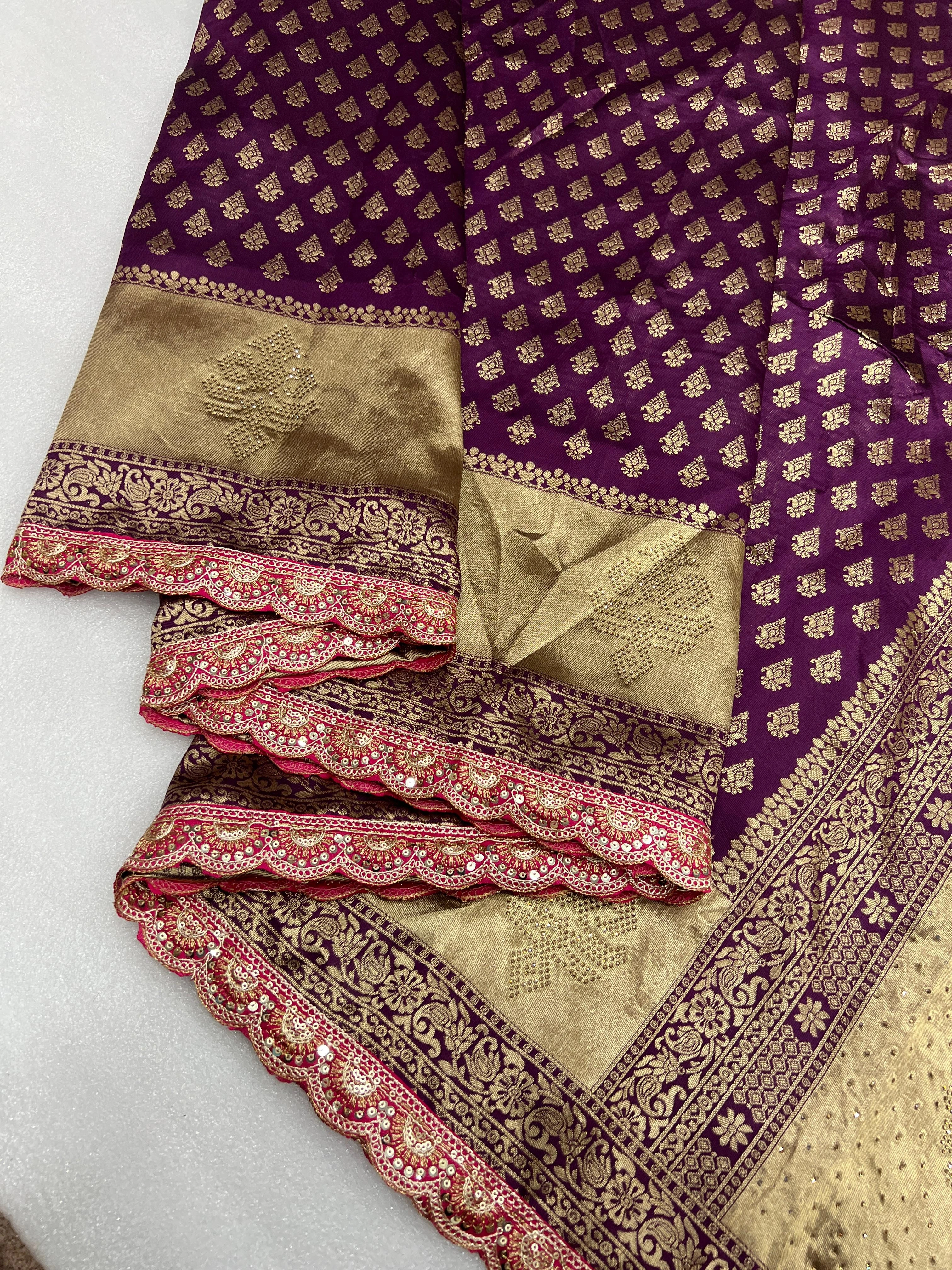 Banarasi Silk Saree with Zari Weaving and Syroski Work-RNNC-13-Wine