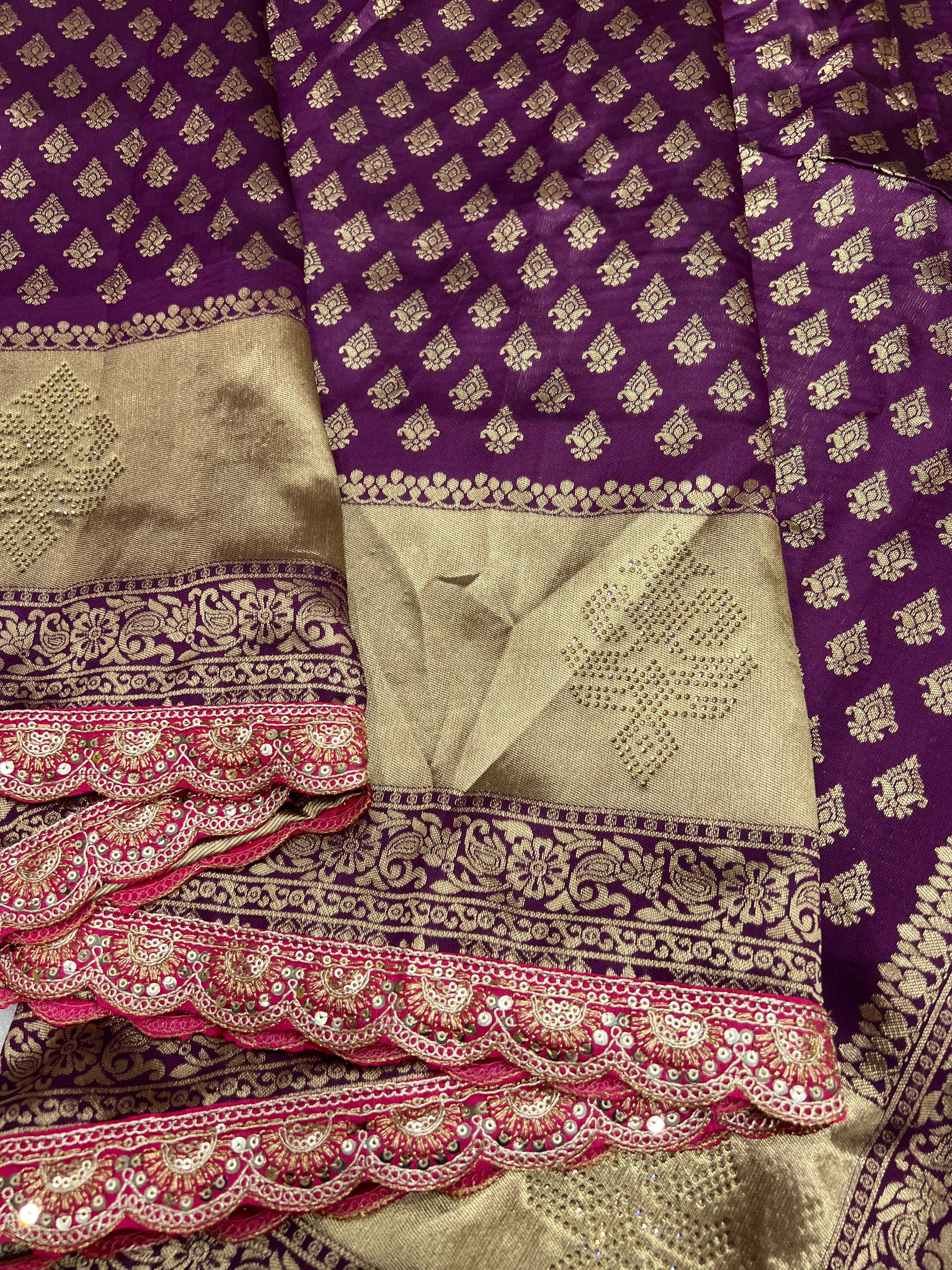 Banarasi Silk Saree with Zari Weaving and Syroski Work-Wine-1