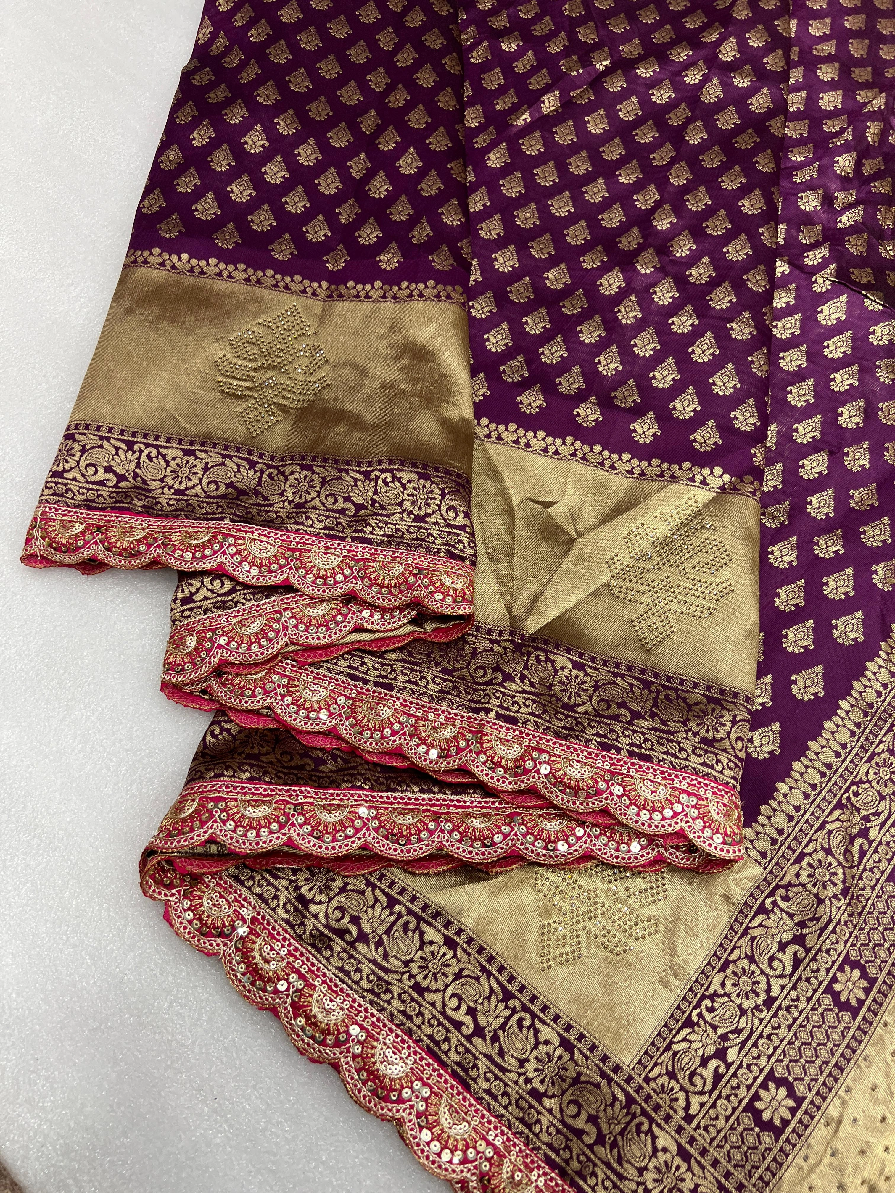 Banarasi Silk Saree with Zari Weaving and Syroski Work-Wine-2