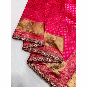 Banarasi Silk Saree with Zari Weaving and Syroski Work