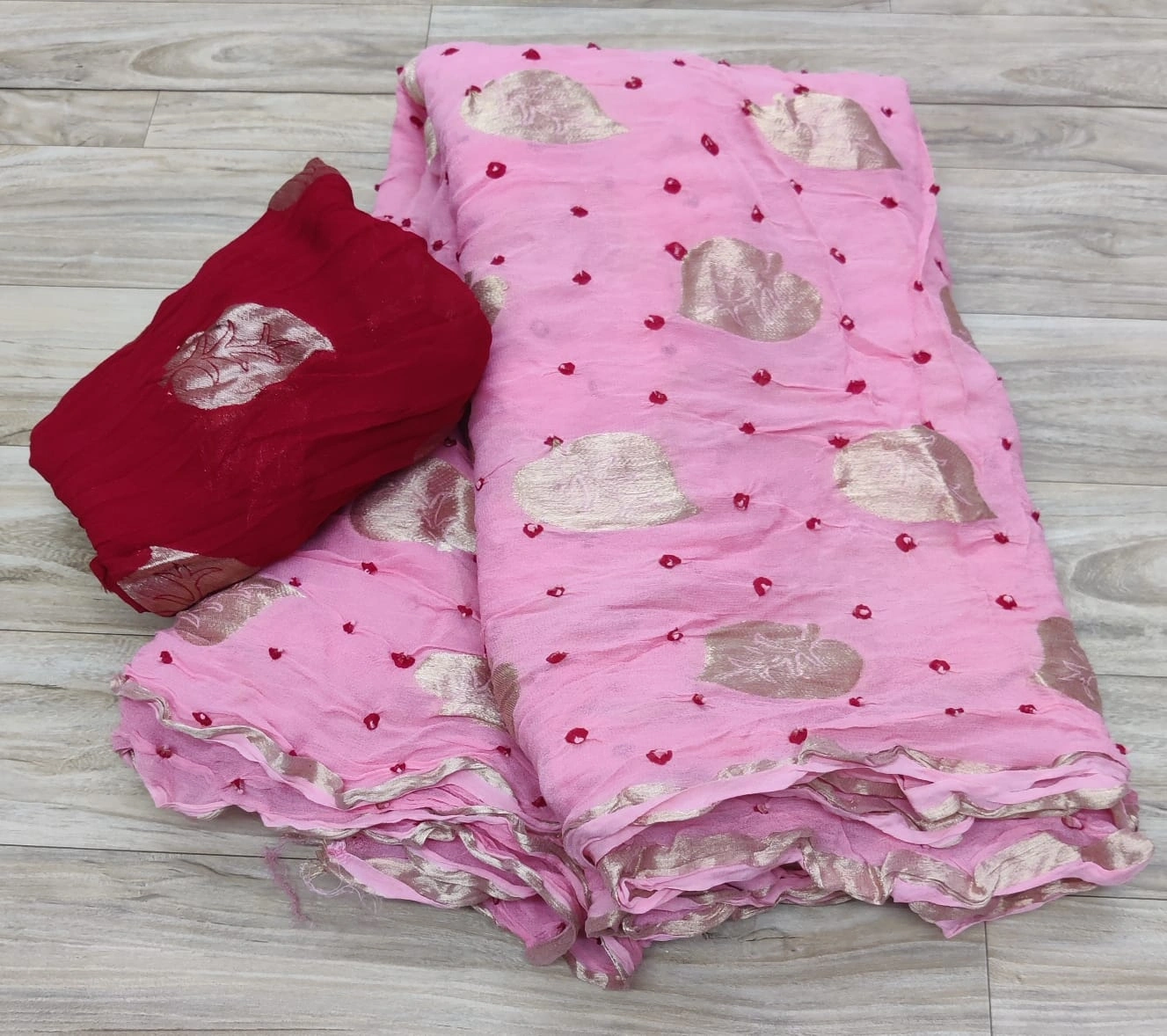 Pure Jorhat Fabric with Golden Border: Elegant Handcrafted Zari Saree-NSD-24-Pink