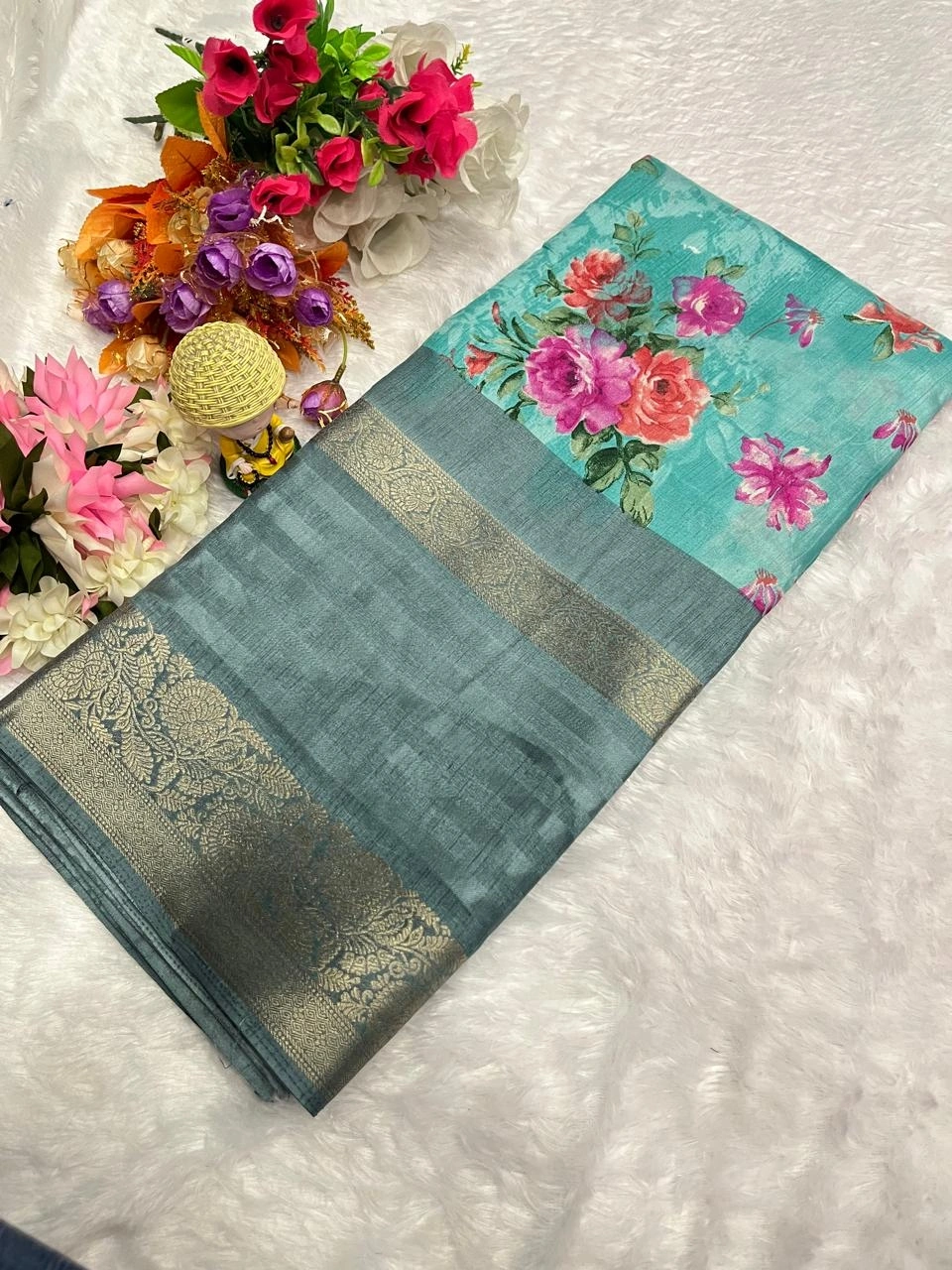 Beautiful Dola Silk Saree with All-Over Jequrd Border and Running Blouse-RKC-09-SkyBlue