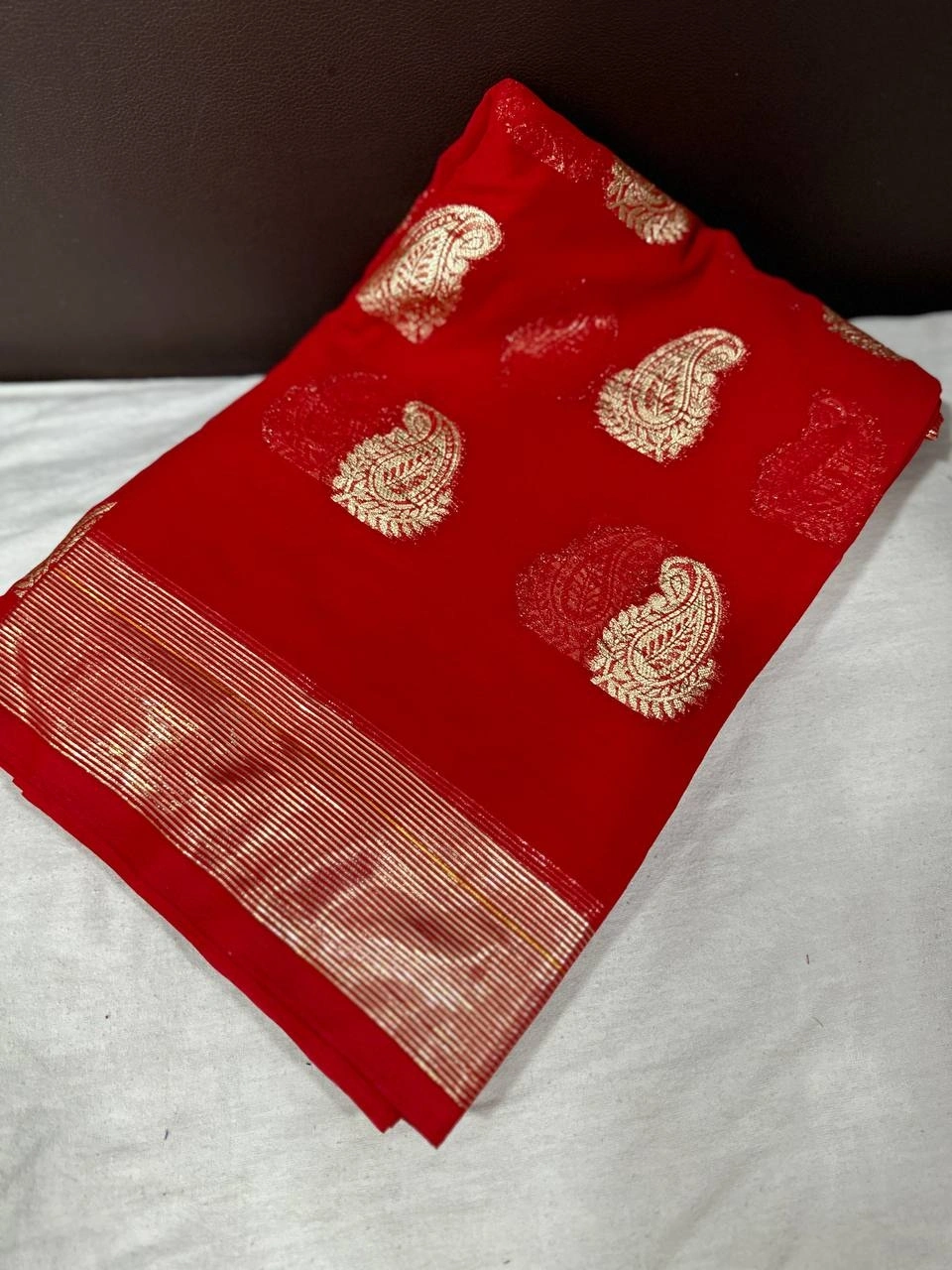 Viscose Georgette Saree: Bestseller with Stunning Running Contrast Blouse!-APE-04-Red