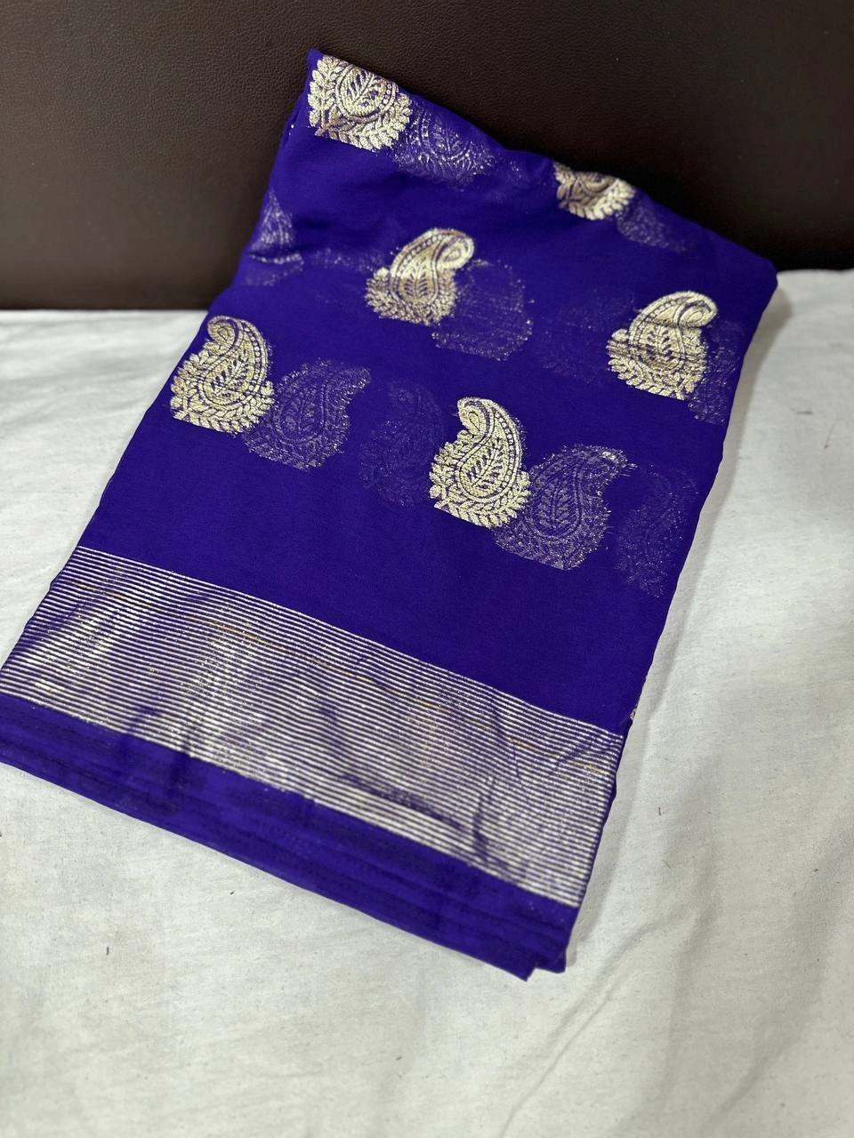 Viscose Georgette Saree: Bestseller with Stunning Running Contrast Blouse!-APE-04-Blue