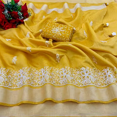 Cotton Embroidery Saree with Elegant Panel Work