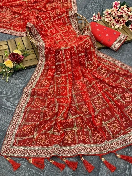 Superhit Trending Jaipuri Bandhani Silk Saree with Rich Jalar Pallu-RDD-09-Red