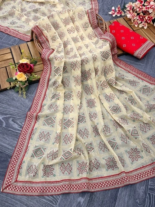 Superhit Trending Jaipuri Bandhani Silk Saree with Rich Jalar Pallu-RDD-09-White