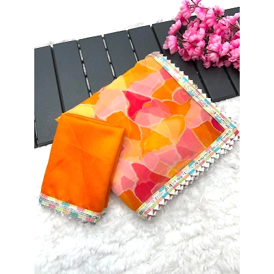 YNF Soft Georgette Printed Saree: Foil Work, Lace Border, Mono Banglori Blouse