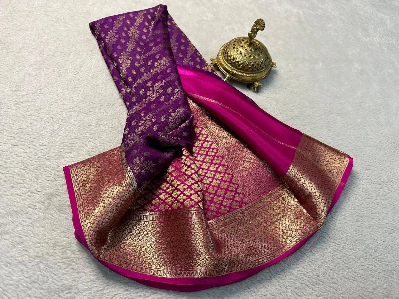 Pure Brocade Mysore Silk Sarees: Elegant, Zari-woven Silk with Rich Pallu-Wine-1