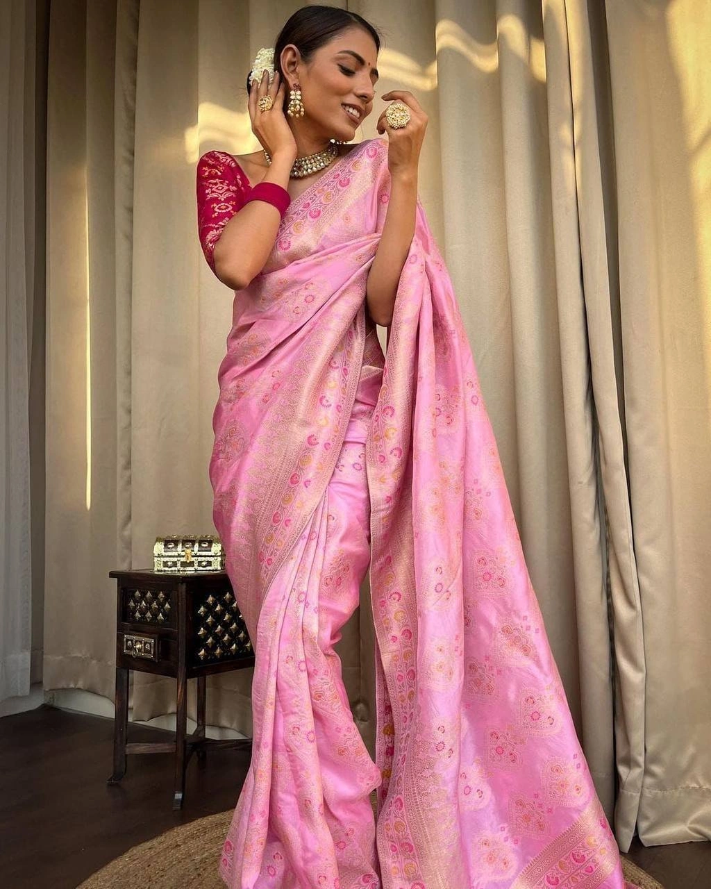 Soft Silk Jacquard Border Saree with Stunning Pallu - Perfect for Weddings and Parties-RVR-05-Pink