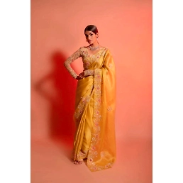 Yellow Organza Saree with Heavy Embroidery - Elegant and Stylish