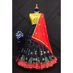 Lehenga: Elegant Muslin Cotton with Printed Design - Semi-stitched