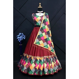 Lehenga: Elegant Muslin Cotton with Printed Design - Semi-stitched