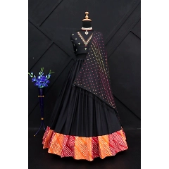 Lehenga: Elegant Muslin Cotton with Printed Design - Semi-stitched
