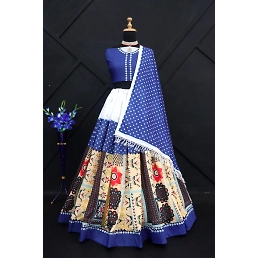 Lehenga: Elegant Muslin Cotton with Printed Design - Semi-stitched