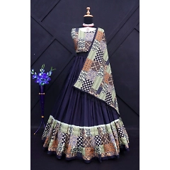Lehenga: Elegant Muslin Cotton with Printed Design - Semi-stitched