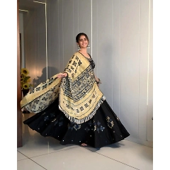 Lehenga: Elegant Muslin Cotton with Printed Design - Semi-stitched