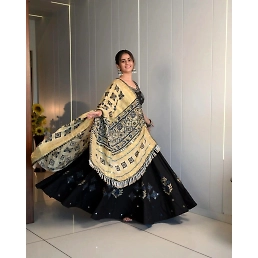 Lehenga: Elegant Muslin Cotton with Printed Design - Semi-stitched