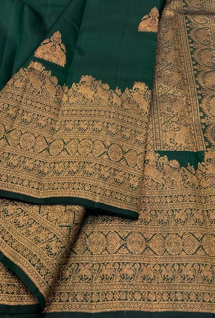 Soft Lichi Silk Saree: Rich Pallu, Jacquard Work, Beautiful Border Blouse-Green-2