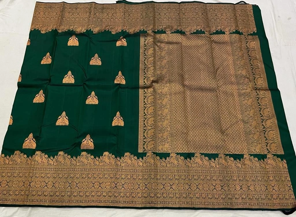 Soft Lichi Silk Saree: Rich Pallu, Jacquard Work, Beautiful Border Blouse-Green-3