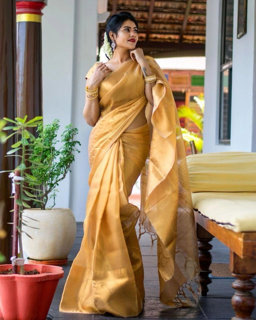 Soft Kota Tissue Silk Saree with Rich Pallu &amp; Exclusive Jacquard Work-RGK-06-Golden