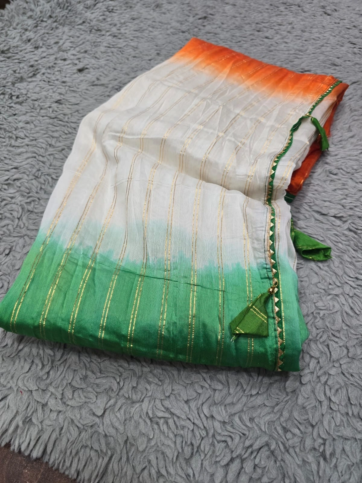 Independence Day Special: Mulmul Cotton Saree with Fancy Latkan - Perfect for Celebrations!-White-1