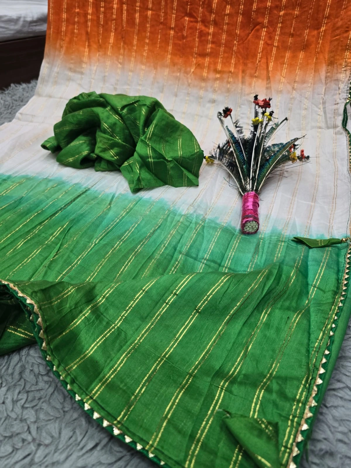 Independence Day Special: Mulmul Cotton Saree with Fancy Latkan - Perfect for Celebrations!-White-3