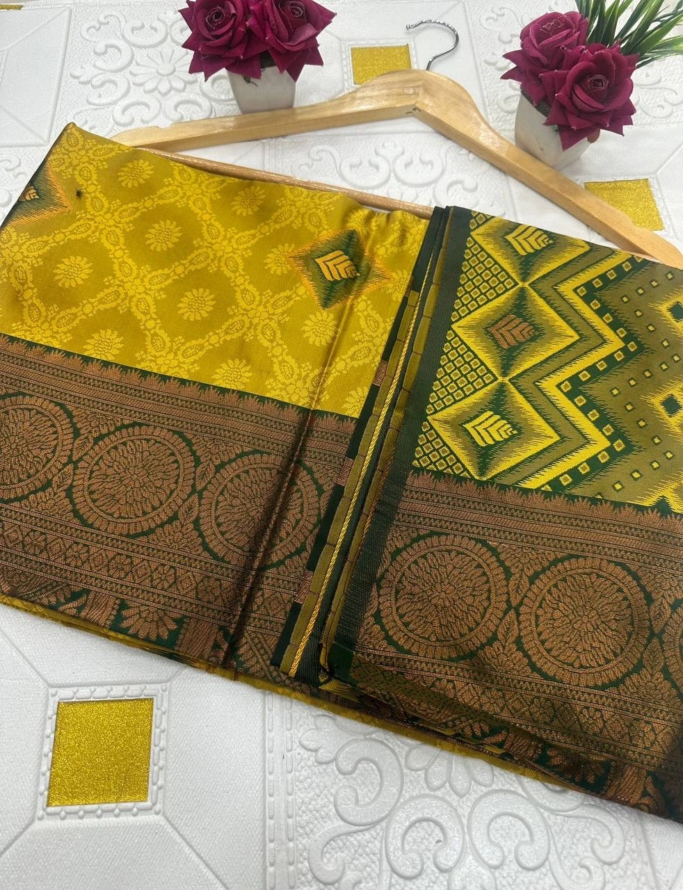 Kubera Elite Meena Silk Saree: Elegant, Lightweight, and Luxurious-Yellow-3