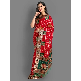 YNF Silk Saree with Embroidery, Diamonds & Lace Border