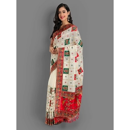 YNF Silk Saree with Embroidery, Diamonds & Lace Border