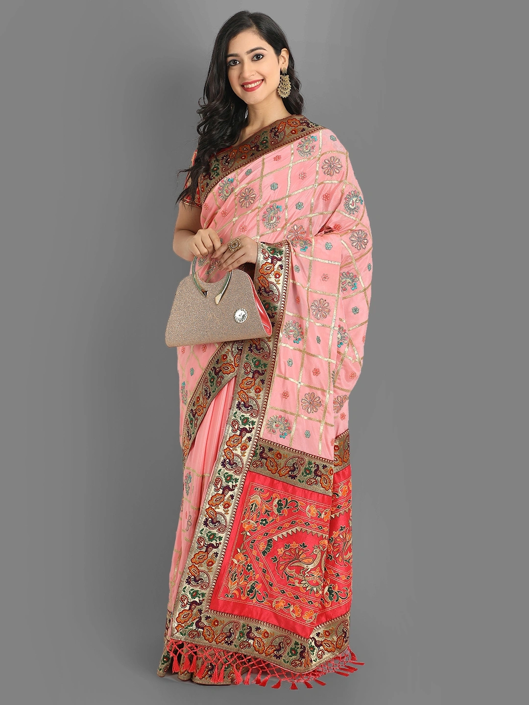 Chinon Silk Saree with Embroidery and Diamond Work-RSC-PANETAR-104-Pink