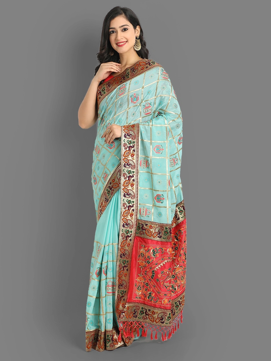 Chinon Silk Saree with Embroidery and Diamond Work-RSC-PANETAR-105-SkyBlue