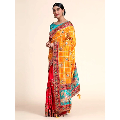YNF Vichitra Crackle & Cadbury Silk Saree with Embroidery and Diamond Work